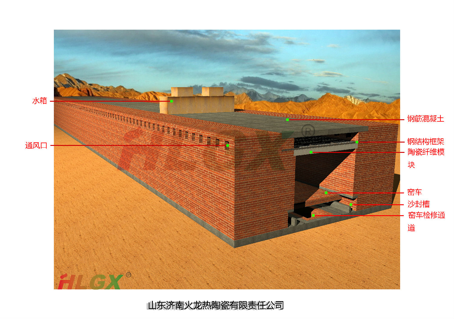 隧道窑陶瓷纤维平吊顶示意图-火龙耐材提供
