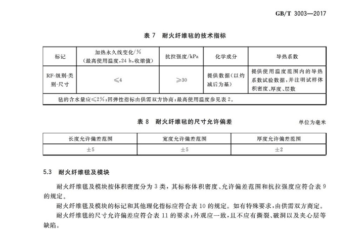 GBT3003-2017耐火纤维及制品
